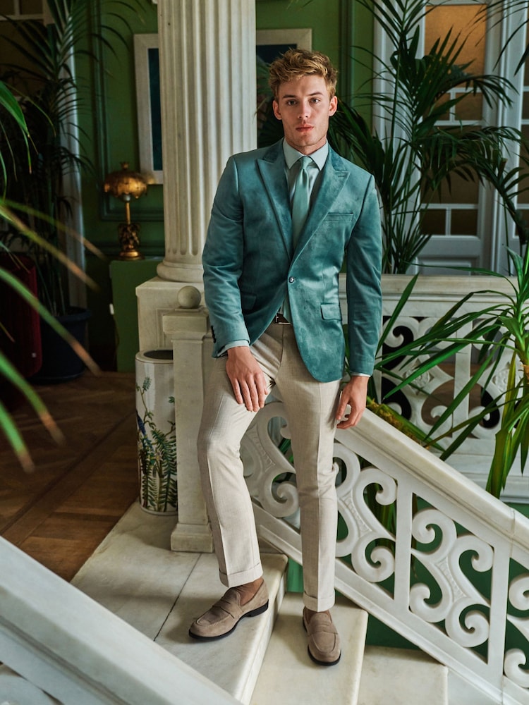 Mint Green Slim Velvet Blazer - Image 2 of 11