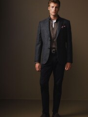 modra - Karirast blazer Iz volne Signature Moons British - Slika 2 iz 13