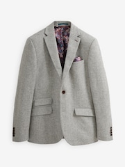 Light Grey Slim Fit Nova Fides Signature Herringbone Wool Blazer - Image 10 of 14