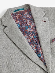 Light Grey Slim Fit Nova Fides Signature Herringbone Wool Blazer - Image 11 of 14
