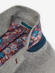 Light Grey Slim Fit Nova Fides Signature Herringbone Wool Blazer - Image 12 of 14