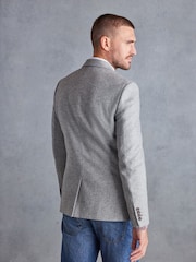 Light Grey Slim Fit Nova Fides Signature Herringbone Wool Blazer - Image 3 of 14