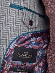 Light Grey Slim Fit Nova Fides Signature Herringbone Wool Blazer - Image 7 of 14
