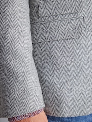 Light Grey Slim Fit Nova Fides Signature Herringbone Wool Blazer - Image 9 of 14