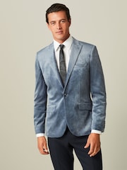 Blue Slim Velvet Blazer - Image 1 of 10