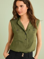 Khaki Green Utility Detail Sleeveless Top - Image 1 of 6