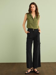 Khaki Green Utility Detail Sleeveless Top - Image 2 of 6