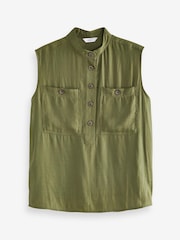 Khaki Green Utility Detail Sleeveless Top - Image 5 of 6