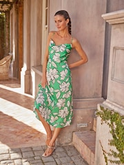 Grün mit floralem Print - Midi-Trägerkleid mit Wasserfallausschnitt hinten - Bild 1 von 7