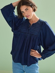 Denim Dark Blue Quilted Smock Blouse - Image 1 of 7