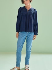 Denim Dark Blue Quilted Smock Blouse - Image 2 of 7
