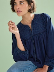 Denim Dark Blue Quilted Smock Blouse - Image 3 of 7