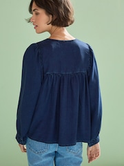 Denim Dark Blue Quilted Smock Blouse - Image 4 of 7