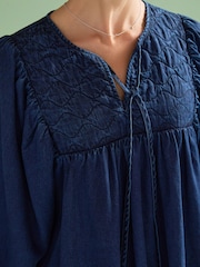 Denim Dark Blue Quilted Smock Blouse - Image 5 of 7