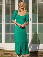 Another Sunday Midikleid mit Puffärmeln aus Jacquard und Knopfleiste in Grün​​​​​​​ - Bild 1 von 5