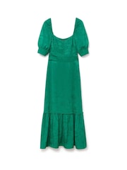 Another Sunday Midikleid mit Puffärmeln aus Jacquard und Knopfleiste in Grün​​​​​​​ - Bild 4 von 5