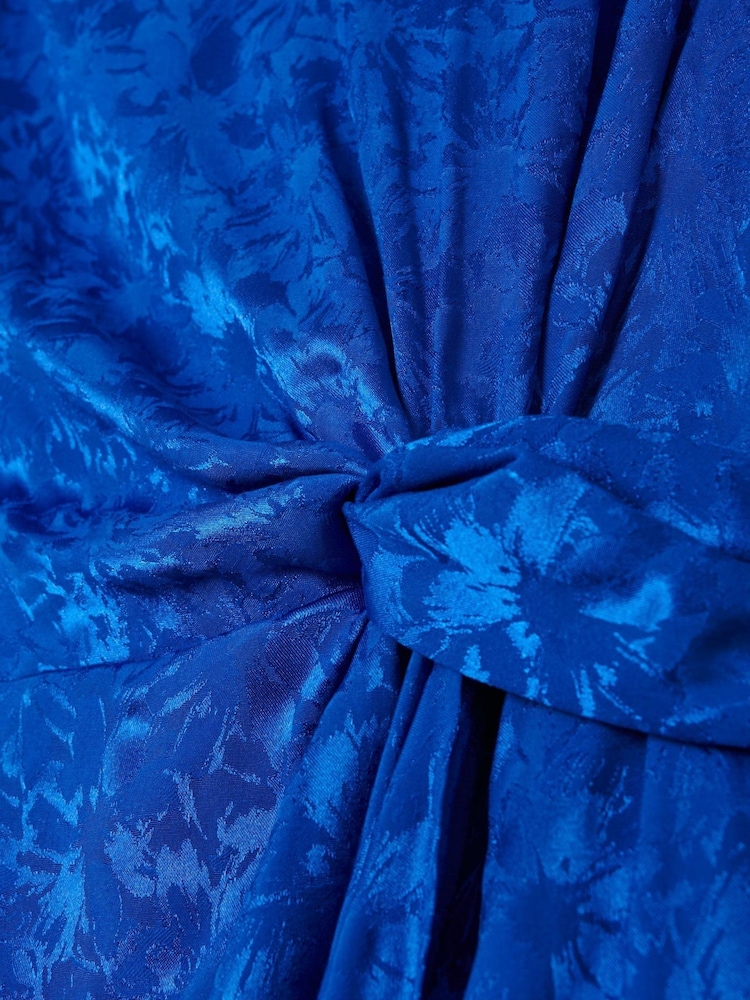 Another Sunday Blue Puff Sleeve Jacquard Knot Front Midi Dress - Image 6 of 6