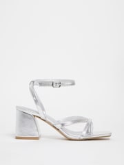 Simply Be Silver Extra Wide Fit Tubular Strappy Sandals - Image 1 of 3