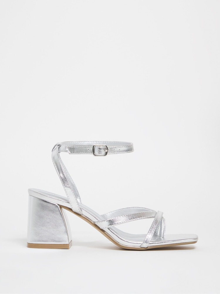 Simply Be Silver Extra Wide Fit Tubular Strappy Sandals - Image 1 of 3