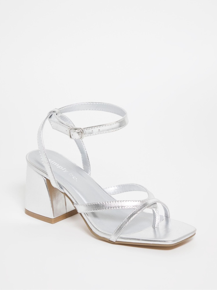 Simply Be Silver Extra Wide Fit Tubular Strappy Sandals - Image 2 of 3