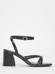 Simply Be Extra Wide Fit Tubular Assymetric Strappy Block Heel Black Sandals - Image 1 of 3