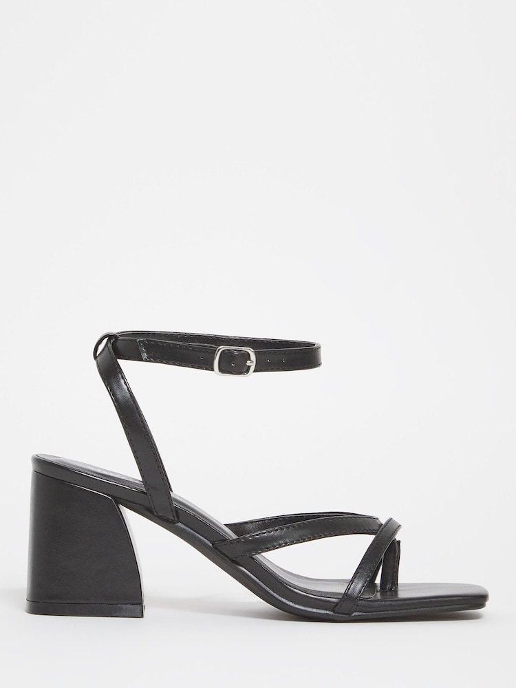 Simply Be Extra Wide Fit Tubular Assymetric Strappy Block Heel Black Sandals - Image 1 of 3