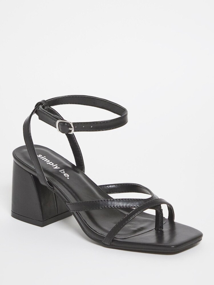 Simply Be Extra Wide Fit Tubular Assymetric Strappy Block Heel Black Sandals - Image 2 of 3