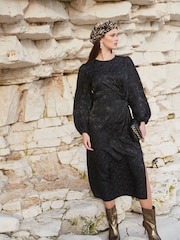 Another Sunday Jacquard Black Twist Midi Dress - Image 1 of 6