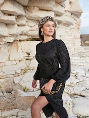 Another Sunday Jacquard Black Twist Midi Dress - Image 2 of 6