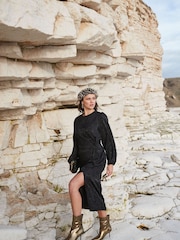 Another Sunday Jacquard Black Twist Midi Dress - Image 3 of 6