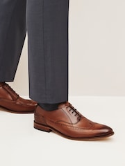 Dark Tan Brown Leather Oxford Wing Cap Brogue Shoes - Image 1 of 8