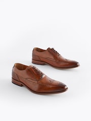 Dark Tan Brown Leather Oxford Wing Cap Brogue Shoes - Image 2 of 8