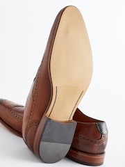 Dark Tan Brown Leather Oxford Wing Cap Brogue Shoes - Image 4 of 8