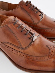 Dark Tan Brown Leather Oxford Wing Cap Brogue Shoes - Image 5 of 8
