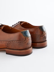 Dark Tan Brown Leather Oxford Wing Cap Brogue Shoes - Image 6 of 8