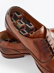 Dark Tan Brown Leather Oxford Wing Cap Brogue Shoes - Image 7 of 8