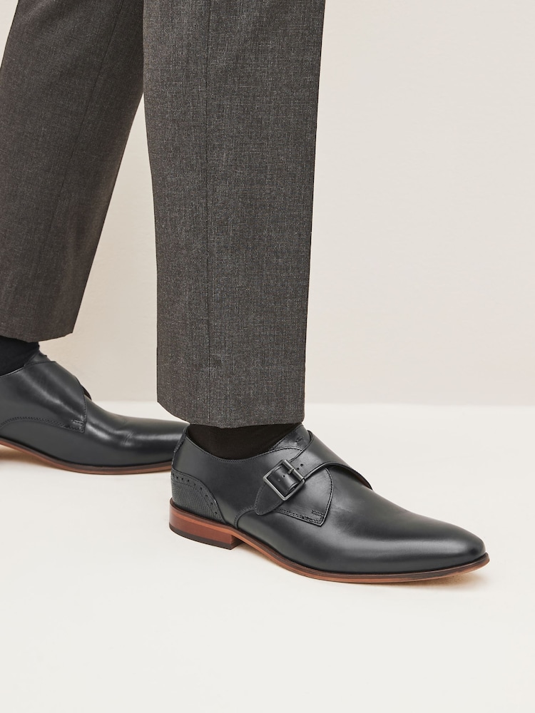 Czarny - Leather Single Monk Shoes - Image 1 of 1