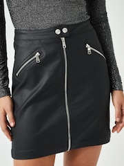 Black Coated Denim Zip Mini Skirt - Image 2 of 5
