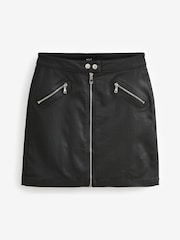 Black Coated Denim Zip Mini Skirt - Image 3 of 5