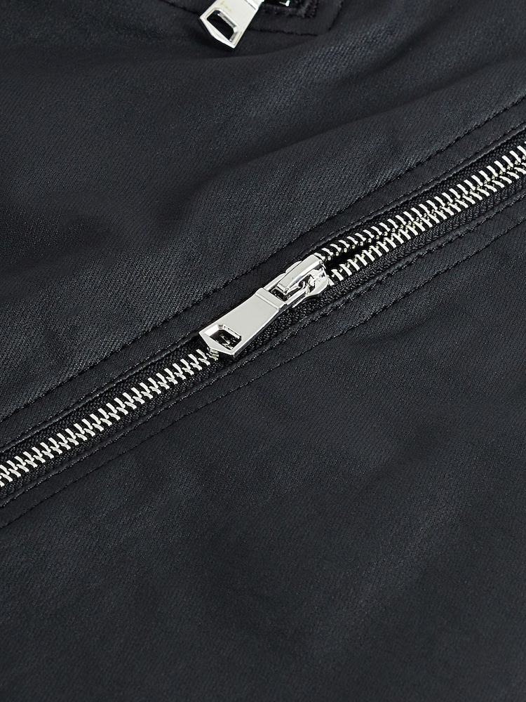 Black Coated Denim Zip Mini Skirt - Image 4 of 5