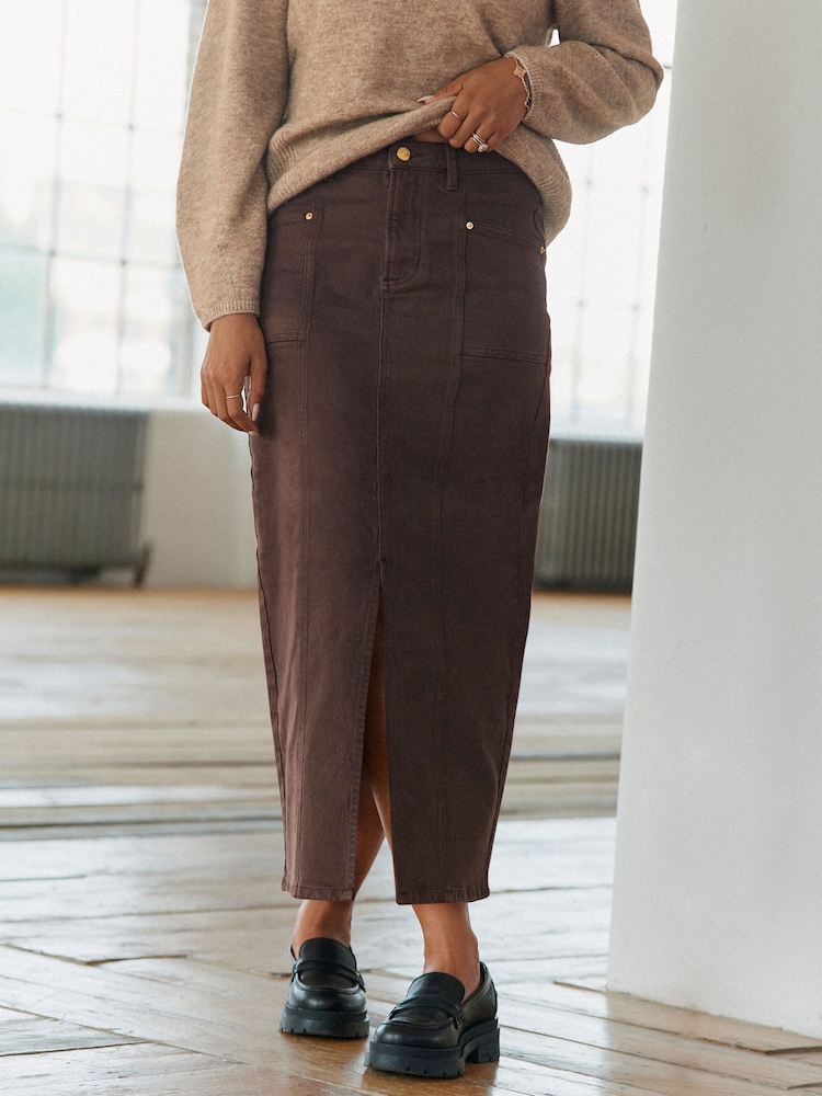 Brown Denim Maxi Skirt - Image 2 of 6