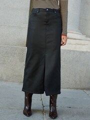 Black Coated Denim Maxi Skirt - Image 2 of 6