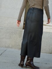 Black Coated Denim Maxi Skirt - Image 3 of 6