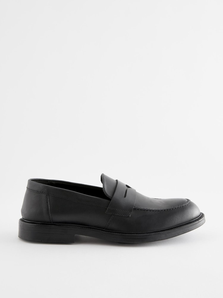 Black Leather Chunky Penny Loafers - Image 2 of 6