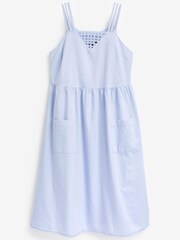 Blue 100% Cotton Lattice Detail Summer Smock Dress - Image 5 of 5