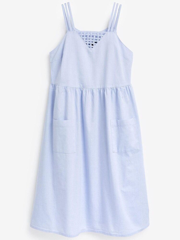Blue 100% Cotton Lattice Detail Summer Smock Dress - Image 5 of 5