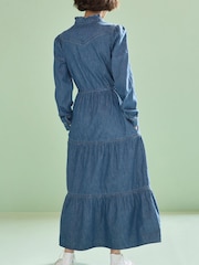 Dark Blue Tiered Denim Midi Dress - Image 2 of 5