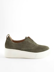Khaki Green Slip On Signature Forever Comfort® Leather Chunky Wedges Platform Trainers - Image 3 of 7