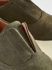 Khaki Green Slip On Signature Forever Comfort® Leather Chunky Wedges Platform Trainers - Image 6 of 7