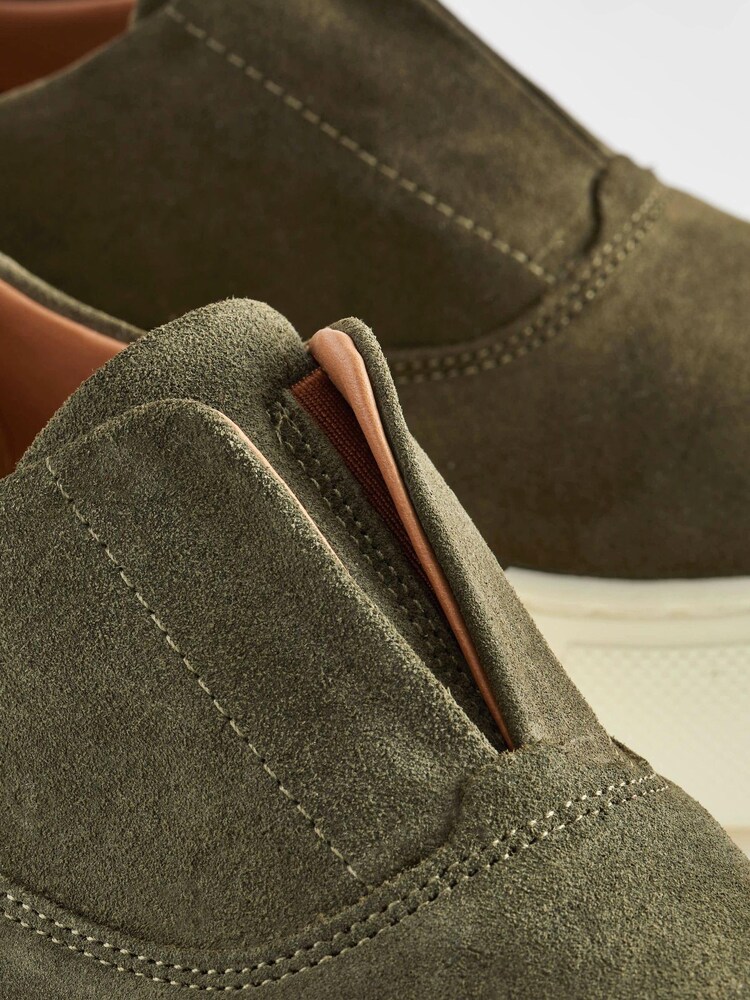 Khaki Green Slip On Signature Forever Comfort® Leather Chunky Wedges Platform Trainers - Image 6 of 7